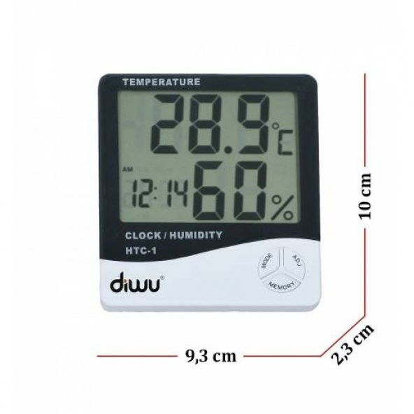 Diwu HTC-1 Saatli Nem Ölçer ve Termometre - 5