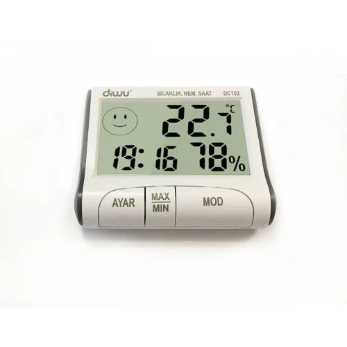 Diwu DC102 İç Mekan Termometre Nem Ölçer Saat - 6