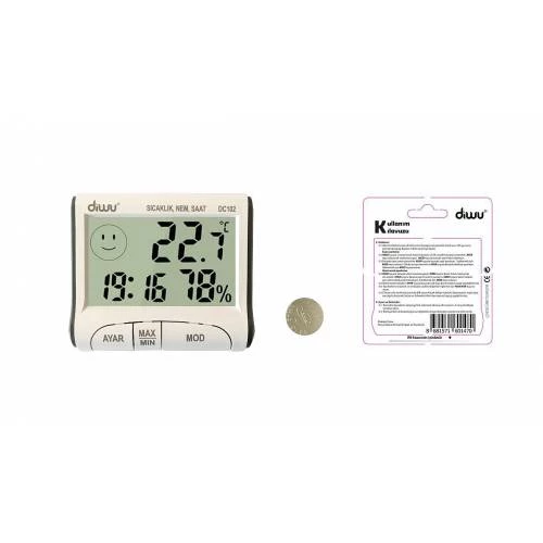 Diwu DC102 İç Mekan Termometre Nem Ölçer Saat - 8