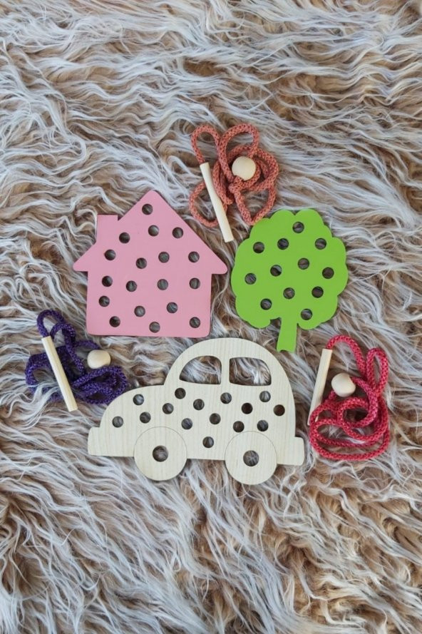 3lü Set  Eğitici Ahşap İp Geçirme Oyunu - 2