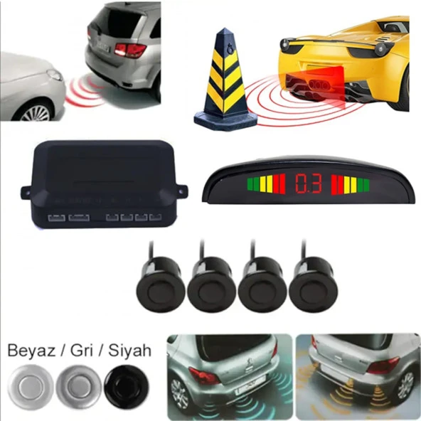 Türkçe Ses İkazlı Dijital Ekranlı Araç Park Sensör 4 Sensör Siyah