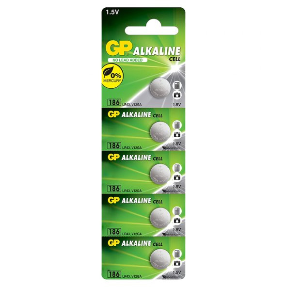 Gp 186 LR43 AG-12R 1.5 Volt Alkalin Düğme Pil 5'li Paket