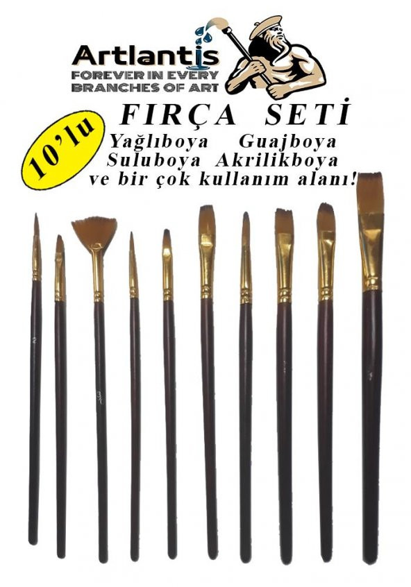 Fırça Seti 10 Lu Resim Fırçası 1 Paket Suluboya Akrilik Boya Guaj Boya Yağlı Boya Fırca Seti Kesik Yelpaze