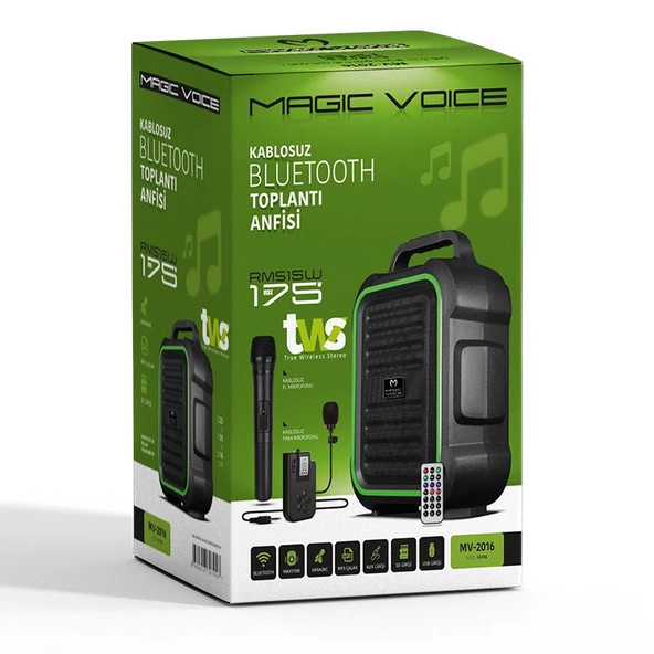 Magicvoice MV-2016 Max 175 W USB-SD-BT Siyah 1E-1Y Mikrofonlu Aktif Hoparlör taşınabilir - 3