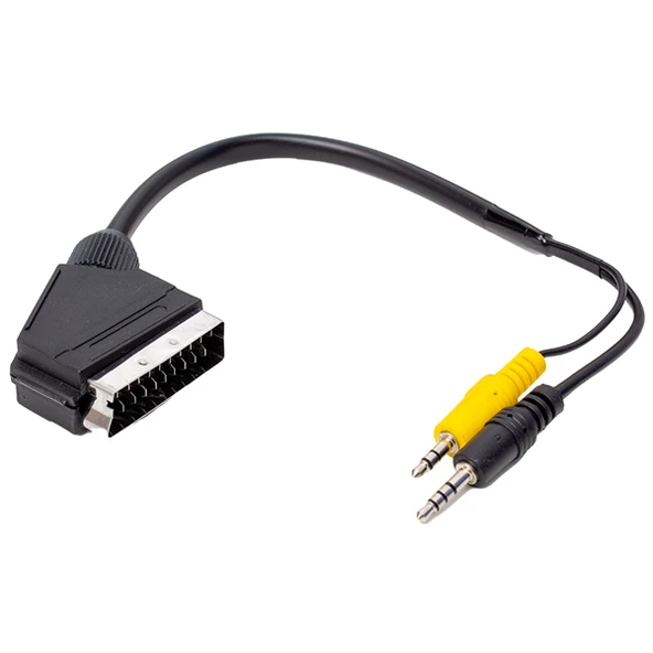 Powermaster Uydu Alıcısı Av Kablo 3.5 mm Stereo Erkek scart Kablo 35 cm Uzun ve Kısa Jack Bir Arada