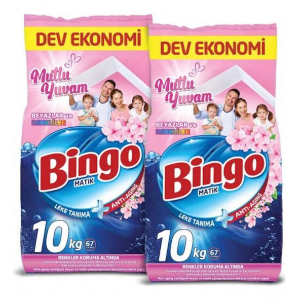 Bingo Matik 10 kg 2'li Paket Mutlu Yuvam Renkliler ve Beyazlar Toz Çamaşır Deterjanı - 1