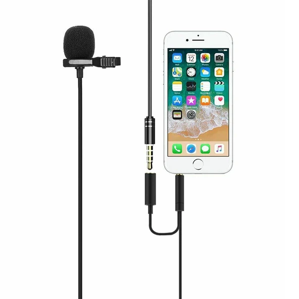 Powermaster JH-043-A Cep Telefonu için 3.5 mm Jack Girişli Youtuber Yaka Mikrofonu Mikrofon Ve Kulaklık Girişli - 2