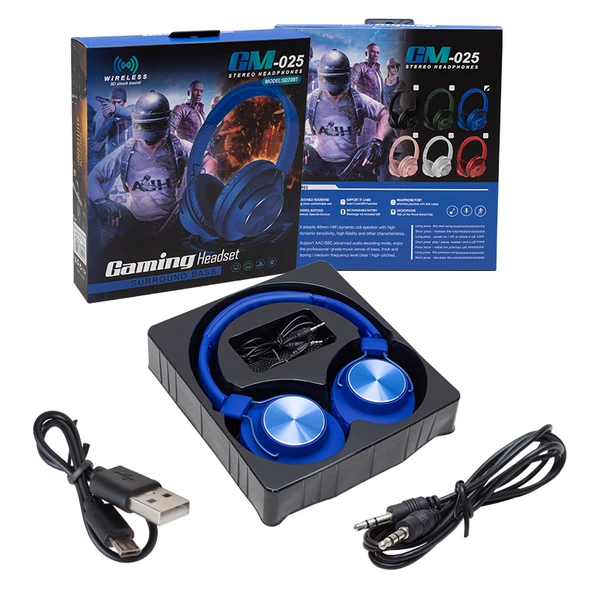 Powermaster GM-025 Mavi Gamıng Oyuncu Mikrofonlu Bluetooth Kablosuz Kulaklık - 6