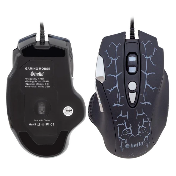 Ayt Hello HL-4719 Kablolu Oyuncu Gaming Mouse 8 Tuşlu 3600 DPI Rgb Led Işıklı Scroll Tuşlu - 8