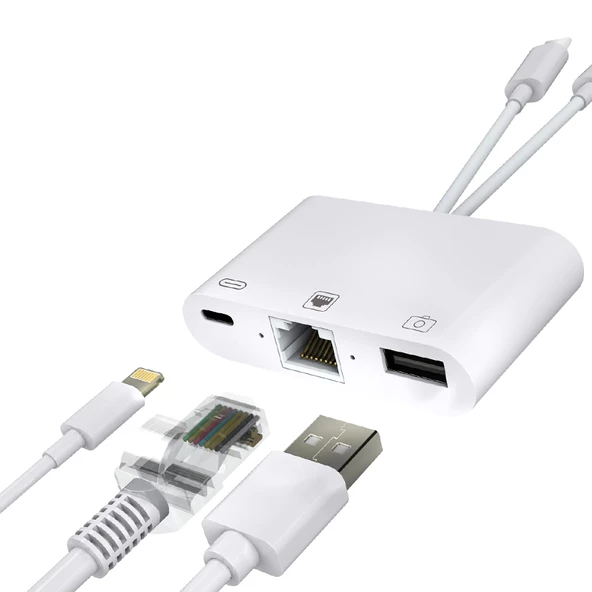 Powermaster PM-5725 Lightning İphone Type-C Girişini Kamera Lan Ethernet Girişine Çevirici Dönüştürücü - 2