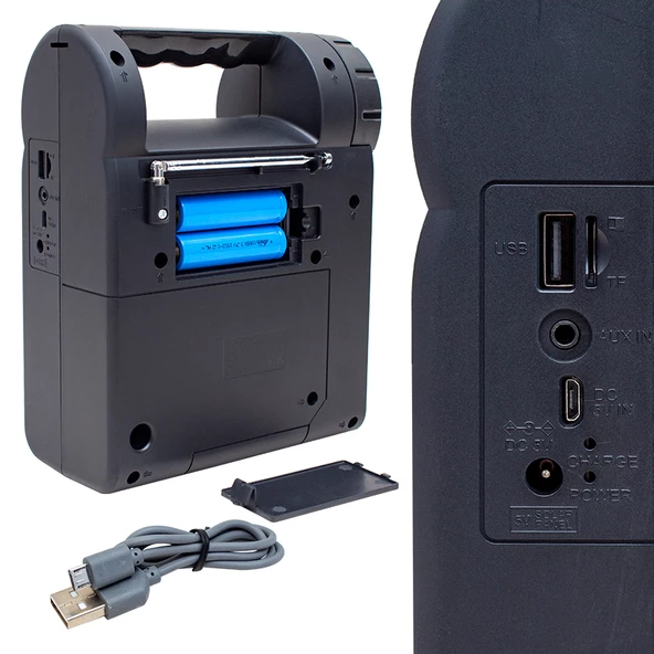 Magicvoice FP-26 USB SD Radyo Fm Bluetooth Destekli Fenerli Taşınabilir Hoparlör Radyolu Işıldak Şarjlı El Feneri - 5