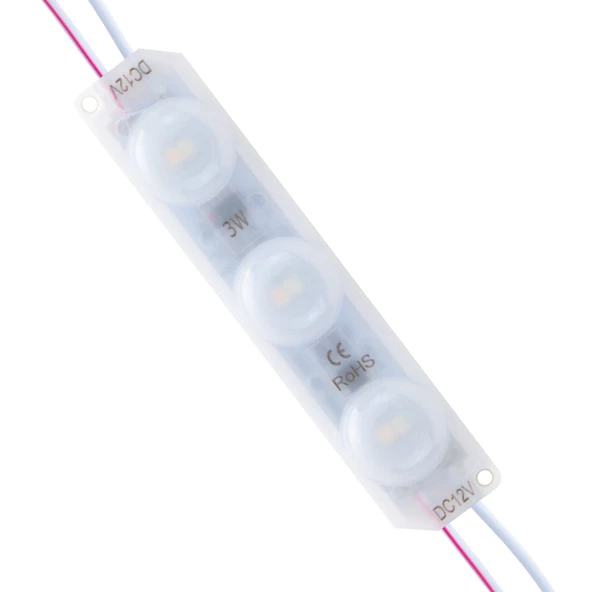 Powermaster 12 Volt 3 Watt Soğuk Beyaz Gün Işığı 2835 93 X 21mm IP65 220 240 Lümen 180 Derece Mercekli Modül Led