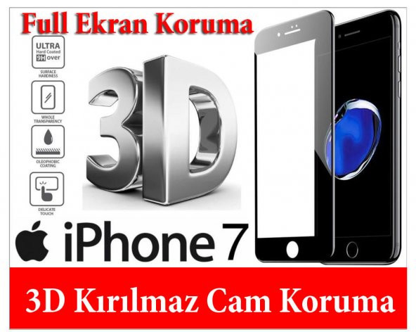 iPhone 7 8 5D Glass Kırılmaz Ekran Koruyucu Komple 9H Temperli Cam A+ Kalite