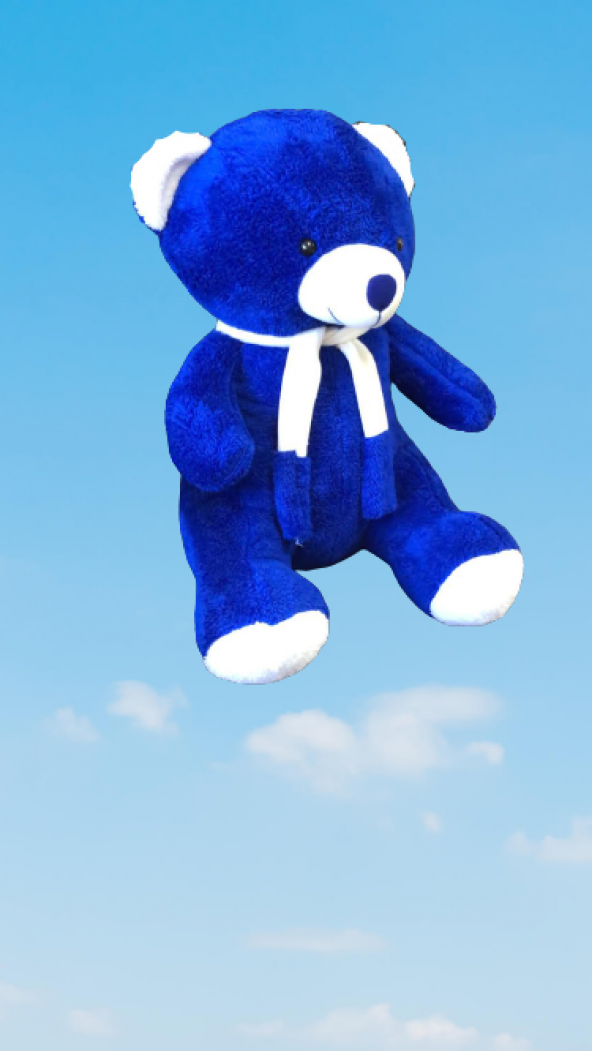 65 CM PELUŞ YUMOŞ OYUNCAK AYICIK .. SAKS MAVİ RENKLİ OYUNCAK AYI ..