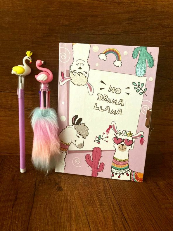 ÇİLEKHOMEAVM  LAMA Kilitli Hatıra ve Günlük Defteri+ Lisanslı Tükenmez Kalem-Flamingo Yumurta Kalem