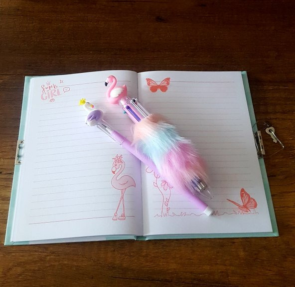 ÇİLEKHOMEAVM  LAMA Kilitli Hatıra ve Günlük Defteri Lisanslı Tükenmez Kalem-Flamingo Yumurta Kalem - 2
