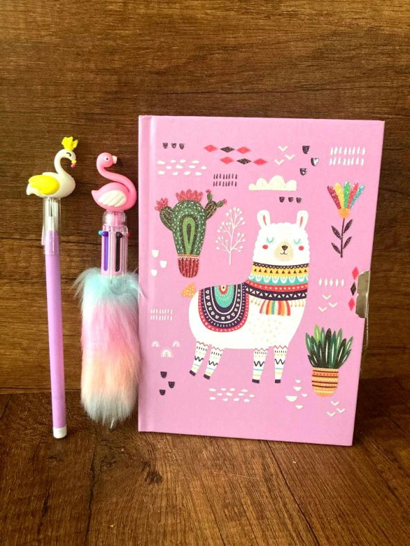 ÇİLEKHOMEAVM  LAMA Kilitli Hatıra ve Günlük Defteri+ Lisanslı Tükenmez Kalem-Flamingo Yumurta Kalem - 2