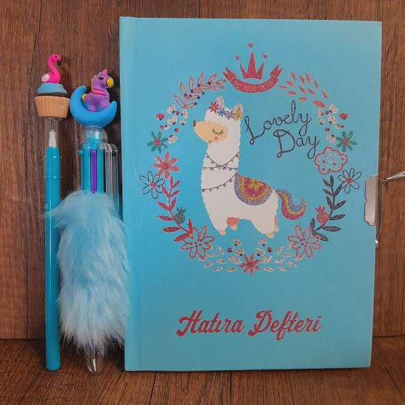 ÇİLEKHOMEAVM  LAMA Kilitli Hatıra ve Günlük Defteri+ Lisanslı Tükenmez Kalem-Flamingo Yumurta Kalem - 3