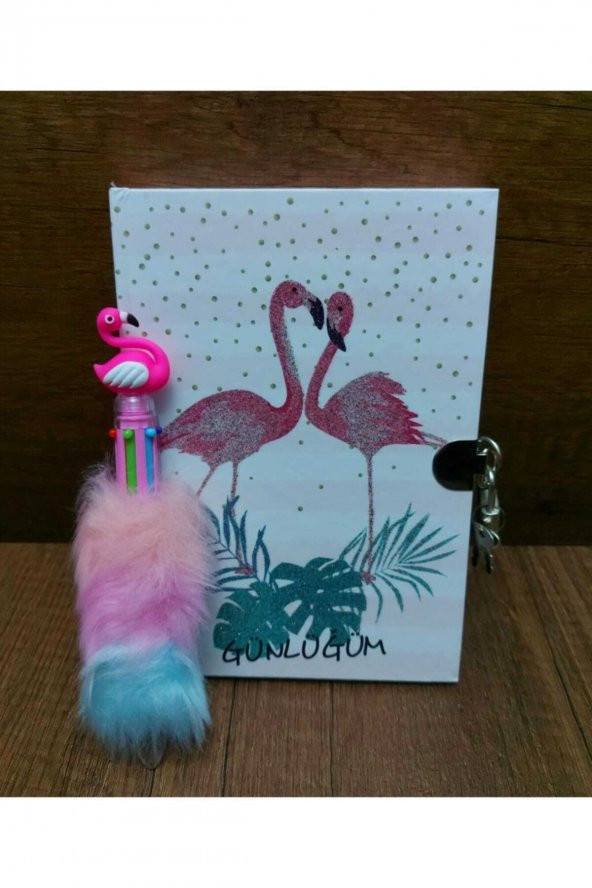 Çınar Hediyelik Flamingo Kilitli Hatıra Ve Günlük Defteri+ Mikro Lisanslı Flamingo Tükenmez Kalem