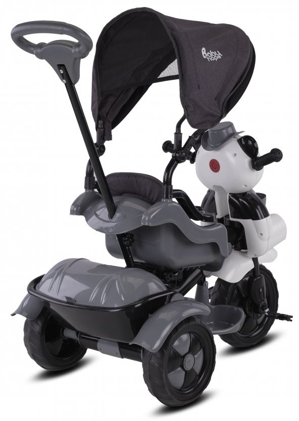 Babyhope 127 Panda Ebeveyn Kontrollü Üç Teker Çocuk Bisikleti Gri - 2