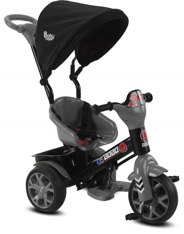 Babyhope 121 Bobo Üç Tekerlekli Ebeveyn Kontrollü Çocuk Bisikleti Gri