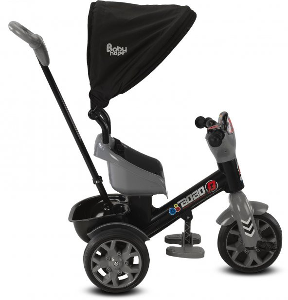 Babyhope 121 Bobo Üç Tekerlekli Ebeveyn Kontrollü Çocuk Bisikleti Gri - 2