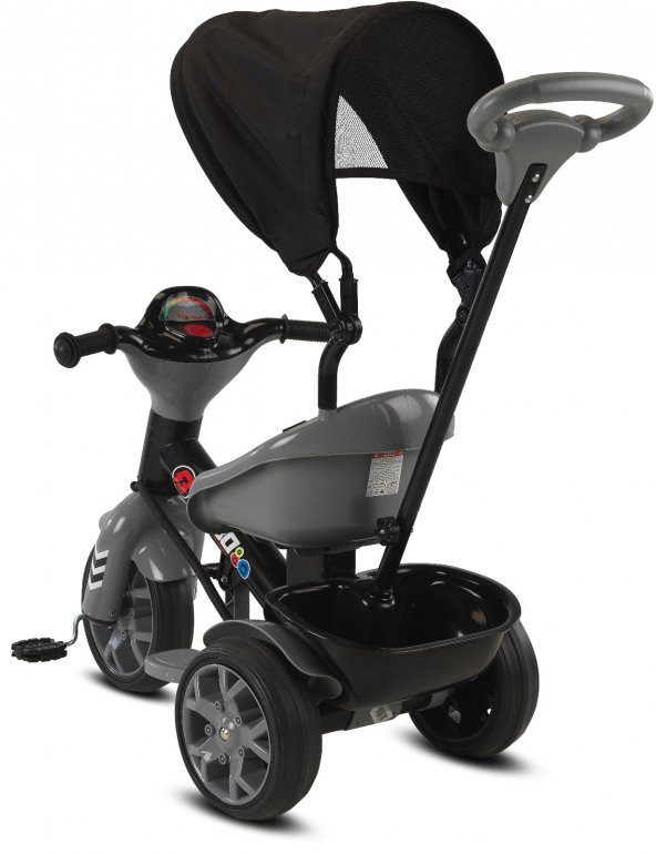 Babyhope 121 Bobo Üç Tekerlekli Ebeveyn Kontrollü Çocuk Bisikleti Gri - 3