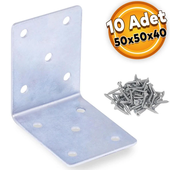 Mobilya Dolap Köşe Bağlantı Sabitleme L Demir Köşebent Gönye 50x50x40 mm (10 ADET)