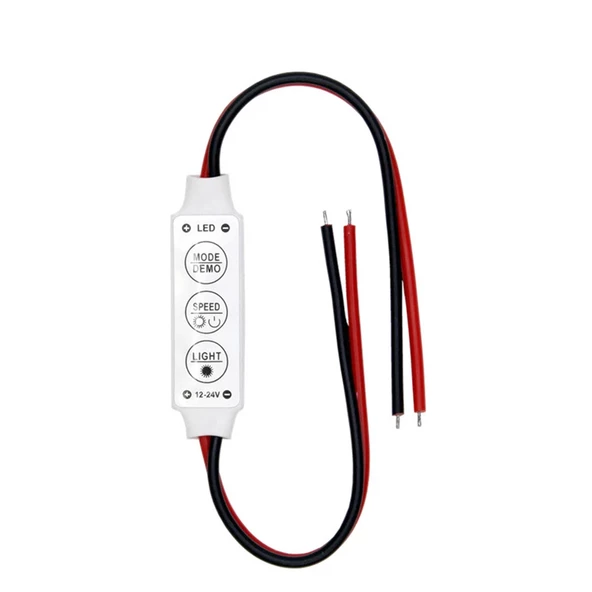 Powermaster 12-24 Volt Mini Üç Tuşlu Tek Renkli Led Kontrol Cihazı Kırmızı Siyah Kablo - 2