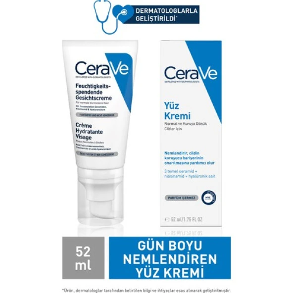 Cerave Nemlendirici Yüz Kremi Kuru Cilter için Hyalüronik Asit İçerikli 52 ml