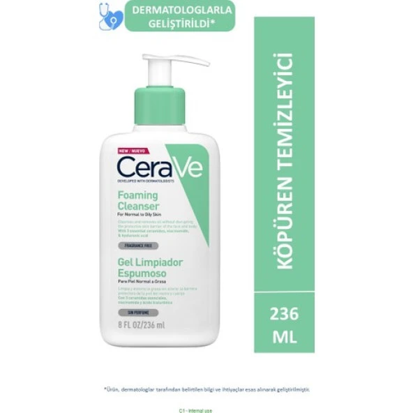 Cerave Köpüren Temizleyici Seramid & Hyaluronik Asit Normal & Yağlı Ciltler Yüz Vücut 236 ml - 2