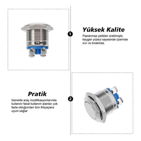 Powermaster Ic-182 D98 Buton Metal Düz Push 19 Mm PBS28B-2 - 5