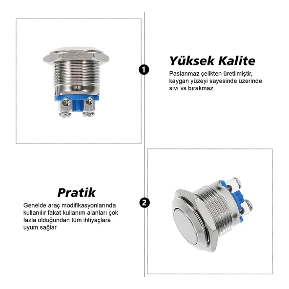 Powermaster Ic-182 D98 Buton Metal Düz Push 19 Mm PBS28B-2 - 3