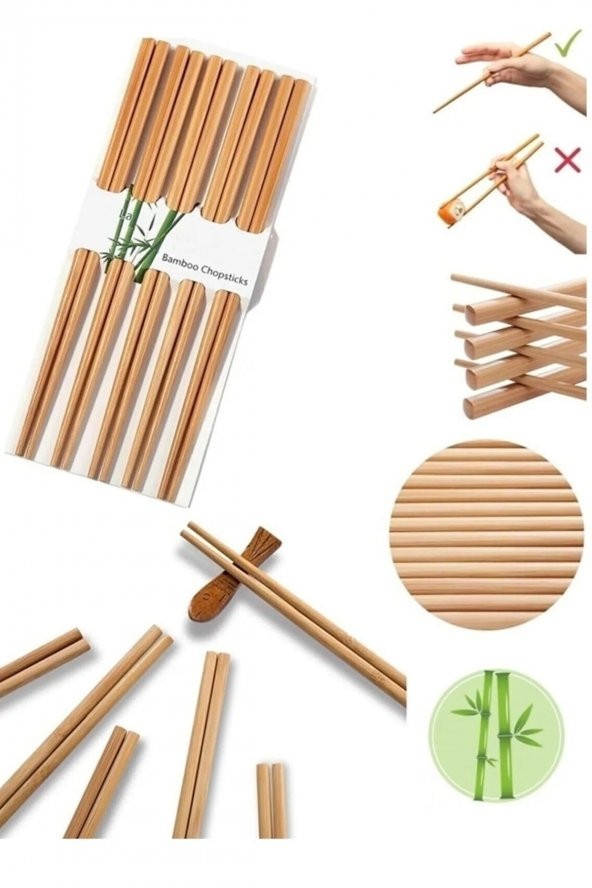 10 Çift - 20 Adet Yıkanabilir Organik Bambu Çin Çubuk Uzakdoğu Çin Yemek Çubuğu Chopstick - 2