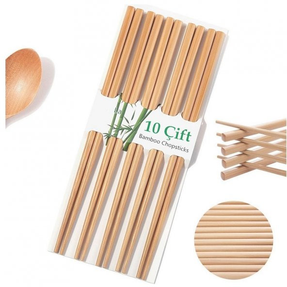 10 Çift - 20 Adet Yıkanabilir Organik Bambu Çin Çubuk Uzakdoğu Çin Yemek Çubuğu Chopstick