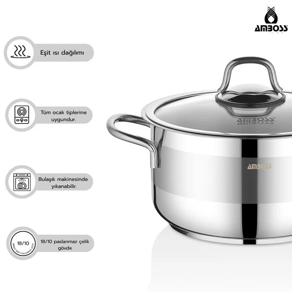 Saphire 6 Parça Paslanmaz Çelik Cam Kapaklı Derin Tencere Seti - Resim 3