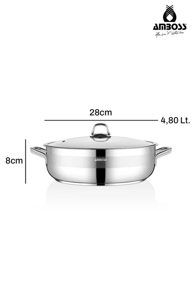 Saphire Paslanmaz Çelik 28x8 cm Cam Kapaklı Basık Tencere - Resim 5
