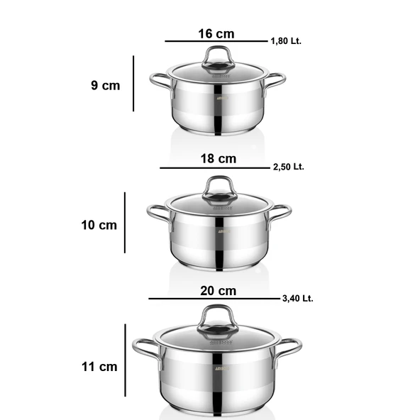 Saphire 6 Parça Paslanmaz Çelik Cam Kapaklı Derin Tencere Seti - Resim 5