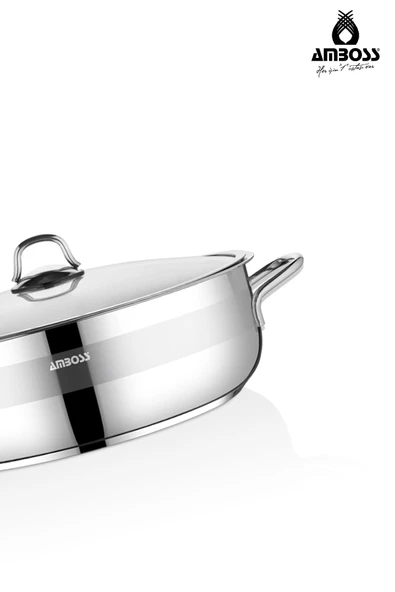 Saphire Paslanmaz Çelik 28x8 cm Cam Kapaklı Basık Tencere - Resim 3