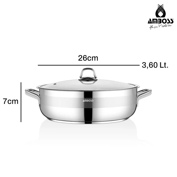 Saphire Paslanmaz Çelik 26 cm Cam Kapaklı Basık Tencere - Resim 5