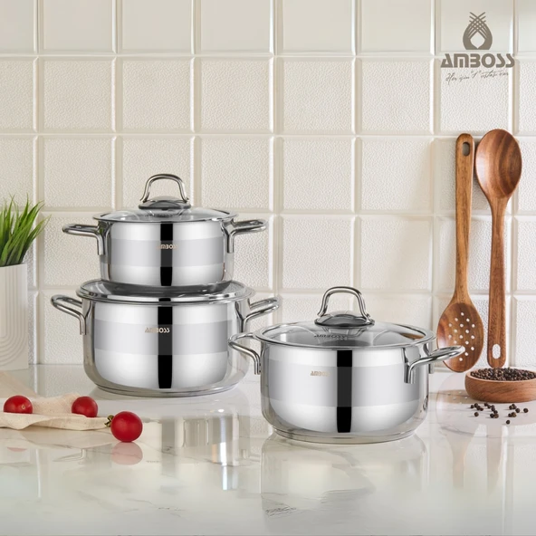 Saphire 6 Parça Paslanmaz Çelik Cam Kapaklı Derin Tencere Seti ürün görseli