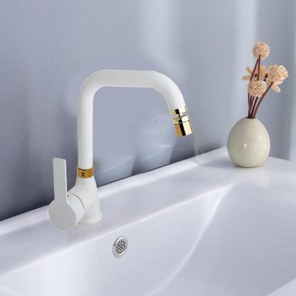 Venita Mat Beyaz Gold Mutfak ve Lavabo Batarya Set - 4