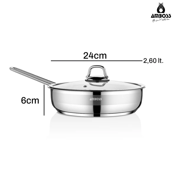 Saphire Paslanmaz Çelik 24 cm Cam Kapaklı Tava - 5