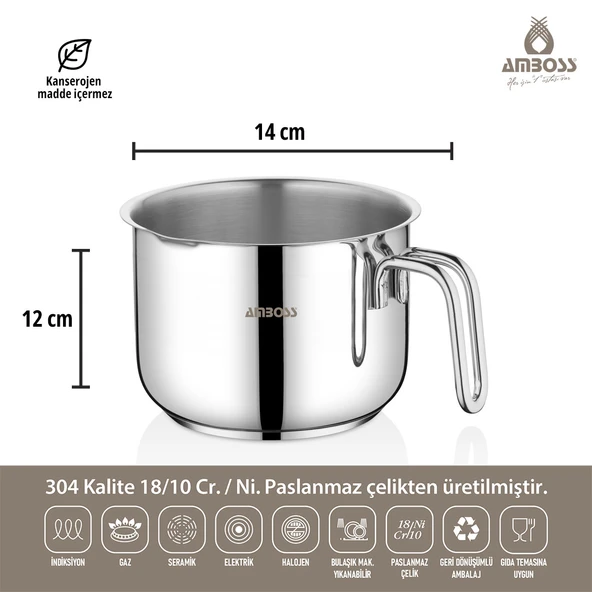 Amboss Saphire Long Paslanmaz Çelik Sütlük 16 cm - Resim 5