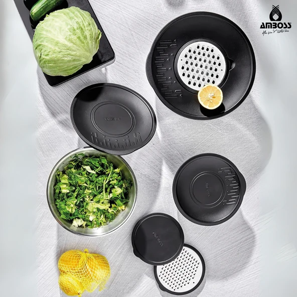 Amboss Satin 9 Parça Rendeli Karıştırma Kabı Kase Seti - Siyah - 3