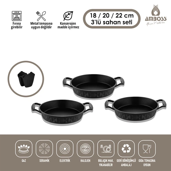 Amboss Kuvars 3 Parça Titanyum Kaplama Döküm Sahan Set - 2