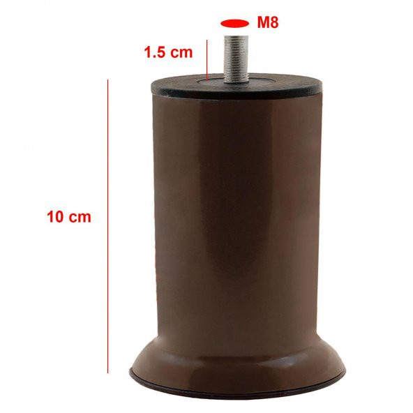 Mobilya Metal Yatak Kanepe Baza Koltuk Orta Destek Ayağı M8 Civata Kahverengi Metal Ayak 10 Cm - Resim 2