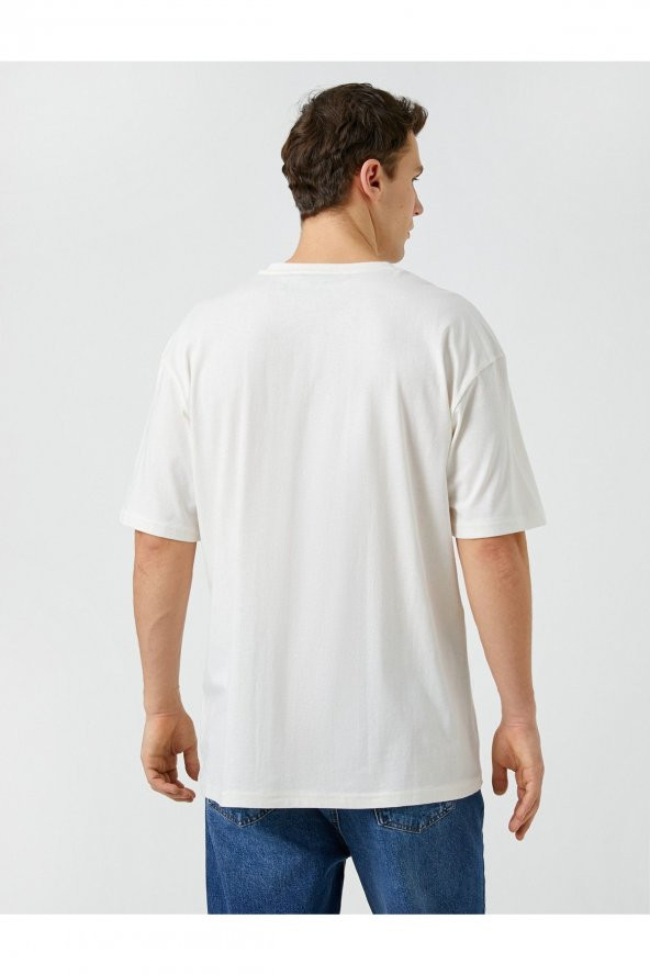 Oversize Tişört Uzakdoğu Baskılı Bisiklet Yaka Kısa Kollu - Resim 4