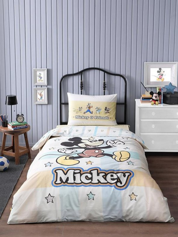 Özdilek Disney Lisanslı Nevresim Takımı Fitted Çarşaf Mickey Mouse Star Sarı