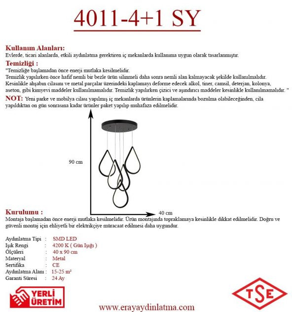Eray Aydınlatma 4011-5 Y Siyah Led Avize - 3